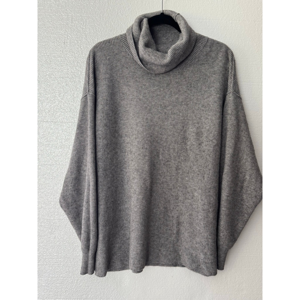 Women's Free People Grey Ribbed Cowl Neck Sweater